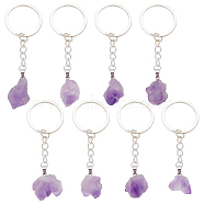 8Pcs Nuggets Natural Amethyst Pendant Keychain, with Iron Findings, 2.1~3.3cm(KEYC-PH01507)