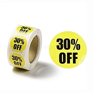 30% Off Discount Round Dot Roll Stickers, Self-Adhesive Paper Percent Off Stickers, for Retail Store, Yellow, 66x27mm, Stickers: 25mm in diameter, 500pcs/roll(DIY-D078-03)