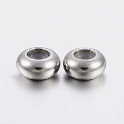 202 Stainless Steel Beads, with Plastic, Slider Beads, Stopper Beads, Rondelle, Stainless Steel Color, 7x3.5mm, Hole: 1mm(STAS-F148-7mm-07P)