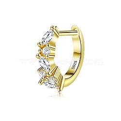 925 Sterling Silver Huggie Hoop Earrings, with Cubic Zirconia, Horse Eye, Clear, Golden, 10x12x2mm, Pin: 0.5mm(EJEW-BB67156-G)