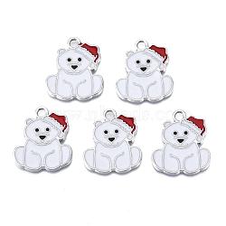 Bear Alloy Enamel Pendants, Christmas Theme, Creamy White, 25x22x2mm, Hole: 2mm(ENAM-R041-33)