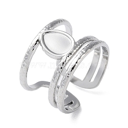 304 Stainless Steel Open Cuff Ring Components, Bezel Cup Ring Settings, Teardrop, Stainless Steel Color, US Size 7(17.3mm), Tray: 7x5mm(STAS-Q308-06P)