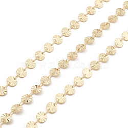 Brass Flat Round Link Chains, Unwelded, with Spool, Real 18K Gold Plated, 6x0.5mm(CHC-M025-32G)
