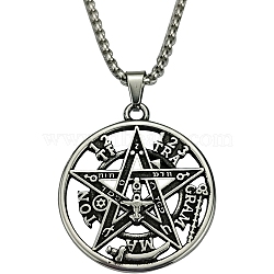 Tetragrammaton Star Stainless Steel Pendant Necklaces for Men, Antique Silver, 23.62 inch(60cm)(PW-WG50599-01)