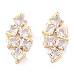 Brass Pave Clear Glass Connector Charms, Leaf Links, Light Gold, 33.5x16x4mm, Hole: 1.2mm(KK-Q811-03KCG)