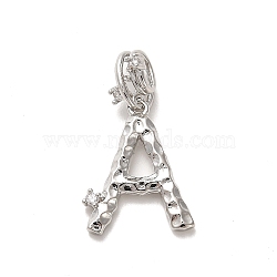 Rack Plating Brass Micro Pave Cubic Zirconia European Dangle Charms, Large Hole Letter Pendant, Platinum, Long-Lasting Plated, Cadmium Free & Lead Free, Letter A, 25mm, Charm: 18x14.5x2mm, Hole: 4x2.5mm(KK-L210-015P-A)
