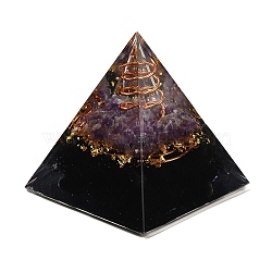 Orgonite Pyramid Resin Energy Generators, Reiki Natural Amethyst Chips & Cooper Wires Inside for Home Office Desk Decoration, 50x50x50mm(PW-WG17641-04)