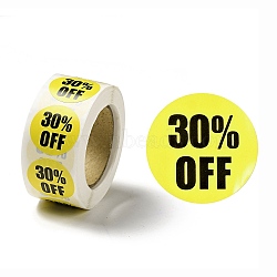 30% Off Discount Round Dot Roll Stickers, Self-Adhesive Paper Percent Off Stickers, for Retail Store, Yellow, 66x27mm, Stickers: 25mm in diameter, 500pcs/roll(DIY-D078-03)