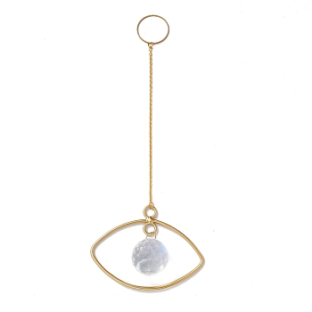 Hanging Suncatcher, Iron & Faceted Glass Pendant Decorations, Eye, Golden, 260x2.5mm, Hole: 28mm