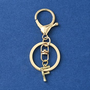 Alloy Initial Letter Charm Keychains, with Alloy Clasp, Golden, Letter F, 8.5cm