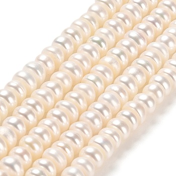 Natural Cultured Freshwater Pearl Beads Strands, Grade 5A, Rondelle, Old Lace, 5~6x3~4mm, Hole: 0.7mm, about 98~100pcs/strand, 14.37''~14.57''(36.5~37cm)