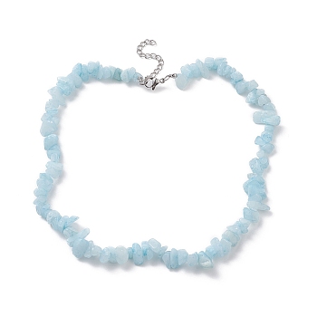 Natural White Jade Dyed Chips Beaded Necklaces, with 304 Stainless Steel Chain Extender, 0.20~0.51 inch(0.5~1.3cm), 15.24''(38.7cm)