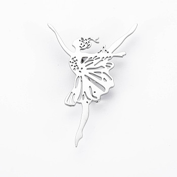 Dancer Brooch, 201 Stainless Steel Lapel Pin for Women Girl, Nickel Free & Lead Free, Stainless Steel Color, 54x38x6.5mm, Pin: 0.7mm