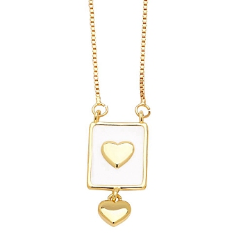 Brass Enamel Pendant Necklaces, Rectangle, Heart, 17.72 inch(450mm)