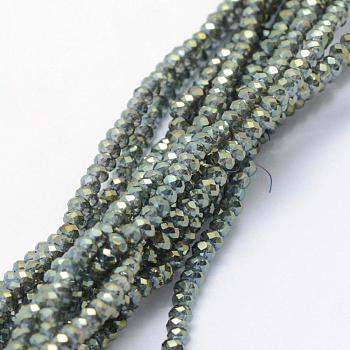 Electroplate Glass Beads Strands, Full Rainbow Plated, Faceted, Rondelle, Dark Sea Green, 2.5x1.5mm, Hole: 0.5mm, about 197~201pcs/strand, 12.9 inch(33cm)