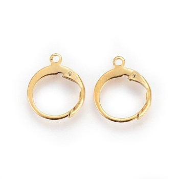304 Stainless Steel Leverback Earring Findings, with Loop, Real 24K Gold Plated, 14.5x12.5x2mm, Hole: 1.2mm