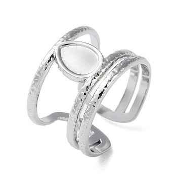304 Stainless Steel Open Cuff Ring Components, Bezel Cup Ring Settings, Teardrop, Stainless Steel Color, US Size 7(17.3mm), Tray: 7x5mm