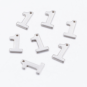 304 Stainless Steel Pendants, Number, Num.1, 11x7x0.7mm, Hole: 0.5mm