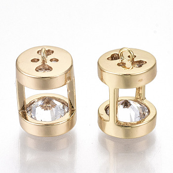 Brass Cubic Zirconia Charms, Sand Clock , Real 18K Gold Plated, Nickel Free, Clear, 10.5x7mm, Hole: 1mm