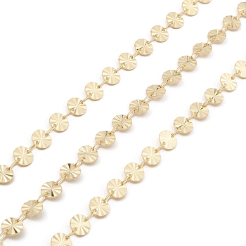 Brass Flat Round Link Chains, Unwelded, with Spool, Real 18K Gold Plated, 6x0.5mm