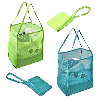 2Pcs 2 Colors Polyester Mesh Beach Bag, with Handle Mesh Beach Tote Bag Reusable Mesh Shopping Bag, for Travel Toys or Laundry, Mixed Color, 62.4~63cm, 1pc/color