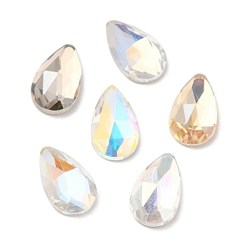 K5 Glass Rhinestone Cabochons, Flat Back & Back Plated, Faceted, Teardrop, Mixed Color, 12x7x4mm