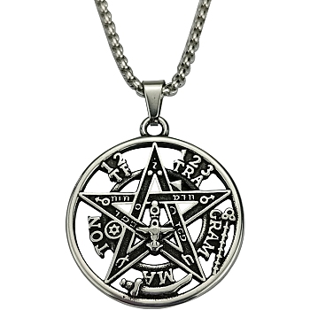 Tetragrammaton Star Stainless Steel Pendant Necklaces for Men, Antique Silver, 23.62 inch(60cm)