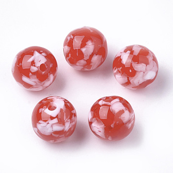 Resin Beads, Imitation Gemstone Chips Style, Round, Red, 10mm, Hole: 1.8mm