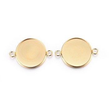 201 Stainless Steel Cabochon Connector Settings, Plain Edge Bezel Cups, Flat Round, Real 24K Gold Plated, Tray: 18mm, 27x20x2mm, Hole: 2mm