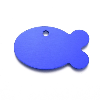 Aluminum Pendants, Stamping Blank Tag, Fish, Blue, 24x38x1mm, Hole: 3mm