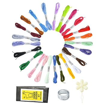 DIY Sewing Tool Sets, including 24 Colors Polyester Embroidery Floss, Zinc Alloy Sewing Thimble Rings, Iron Threader & Needles, Mixed Color
