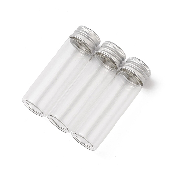 (Defective Closeout Sale: Pitted Cap) Glass Bead Containers, with Screw Aluminum Cap and Silicone Stopper, Platinum, Clear, 7.15x2.2cm, Capacity: 15ml(0.51fl. oz)