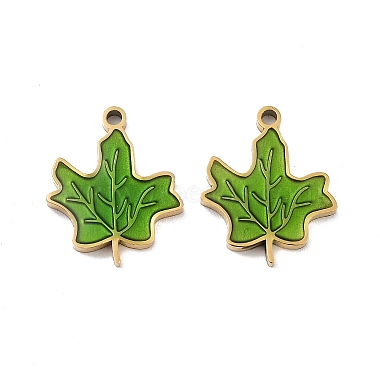 Real 18K Gold Plated Lime Green Leaf Stainless Steel+Enamel Pendants