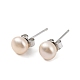 Natural Pearl Round Bead Stud Earrings(EJEW-E298-01B-02P)-1