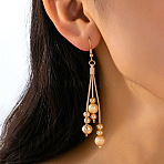 Brass Round Bead Tassel Dangle Earrings for Women, Golden, 85x10mm(WGC3478-01)