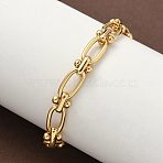 Ion Plating(IP) 304 Stainless Steel Textured Oval Link Chain Bracelets for Women, Golden, 6-3/4 inch(17cm)(BJEW-B092-08G-01)