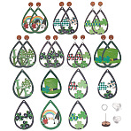 DIY Saint Patrick's Day Earring Making Kit, Including Teardrop Wood Big Pendants & Flat Round Stud Earring Findings, Brass Jump Rings, Plastic Ear Nuts, Green, 58Pcs/box(DIY-AR0003-50)