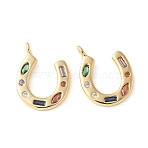 Brass Micro Pave Colorful Cubic Zirconia Charms, Horseshoe, Cadmium Free & Lead Free, Long-Lasting Plated, Rack Plating, Real 18K Gold Plated, 14.5x10.5x1.5mm, Hole: 1.2mm(X-KK-Q031-40G-02)