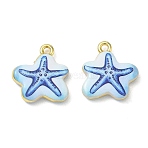 Printed Brass Pendants, Starfish Charms, Cadmium Free & Lead Free, Golden, Blue, 18x18x4mm, Hole: 1.8mm(KK-CBA84C5-13G-01)