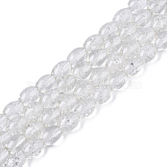 Transparent Crackle Glass Beads Strands, Oval, Clear, 8x5.5~6mm, Hole: 1mm, about 100pcs/strand, 31.4 inch(X-DGLA-S085-6x8-01)