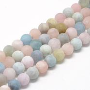 Natural Morganite Beads Strands, Frosted, Round, 8~9mm, Hole: 1mm, about 45~48pcs/strand, 15.7 inch(G-R446-8mm-35)