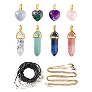 DIY Gemstone Necklace Making Kit, Including Bullet & Heart Natural & Synthetic Mixed Stone Pendants, 304 Stainless Steel Cable Chains & Waxed Cord Necklace Making, 17Pcs/set(DIY-FS0003-58)