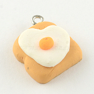 Handmade Cake Polymer Clay Pendants, with Platinum Plated Iron Findings, Sandy Brown, 22x19x8mm, Hole: 2mm(X-CLAY-R060-99)