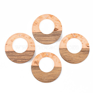 Transparent Resin & Walnut Wood Pendants, with Gold Foil, Flat Round, Dark Salmon, 28x3mm, Hole: 2mm(RESI-S389-036A-B04)