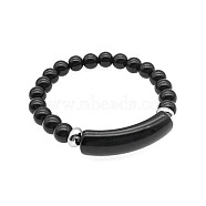 Natural Black Onyx Bead Stretch Bracelets for Women Men, Perimeter:7-7/8 inch(20cm)(MZ7269-14)
