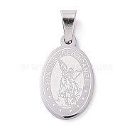 304 Stainless Steel Pendants, Flat Oval with Archangel Michael, Stainless Steel Color, 21x13x1.5mm, Hole: 7x4.5mm(STAS-H356-07P)