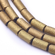 Electroplated Frosted Glass Bead Strands, Column, Golden Plated, 5x2.5mm, Hole: 0.7mm, about 99pcs/strand, 19.6 inch(50cm)(EGLA-G071-E04)