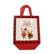 Christmas Theme Laminated Non-Woven Waterproof Bags, Heavy Duty Storage Reusable Shopping Bags, Rectangle with Handles, FireBrick, Deer Pattern, 26.2x22x28.8cm(ABAG-B005-02B-04)