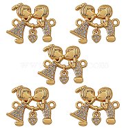 5Pcs Brass Micro Pave Clear Cubic Zirconia Links Connectors, Long-Lasting Plated, Couples, Real 18K Gold Plated, 16.5x19.5x2.5mm, Hole: 1.5mm(ZIRC-SZ0002-65)
