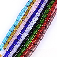 Transparent Glass Bead Strands, Tube, Mixed Color, 10x4mm, Hole: 0.5mm, about 32~33pcs/strand, 12.5 inch(GLAA-R162-10x4-M)